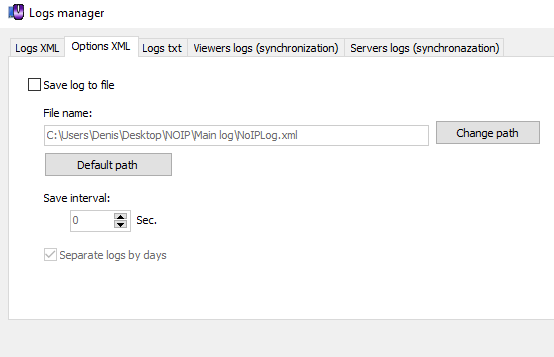 Options for XML log